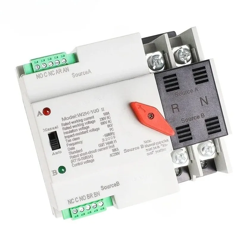 PC Level Din Rail Dual Power Automatic Transfer Switch ATS 63A 100A AC110V 220V 50/60Hz Household Generator Changeover Switch