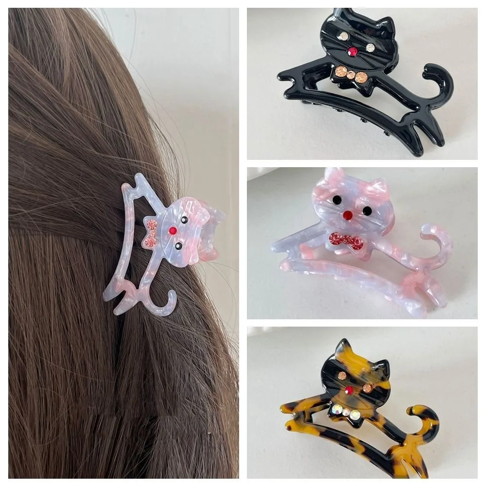 Personalized Acetic Acid Acetate Animal Cat Hair Claw Diamond Y2k Rhinestone Hair Clip Headdress Hollow Shark Clip Female