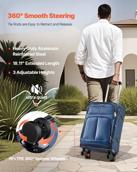 Bagagem expansível Softside de 20 polegadas com rodas giratórias Mala de mão azul