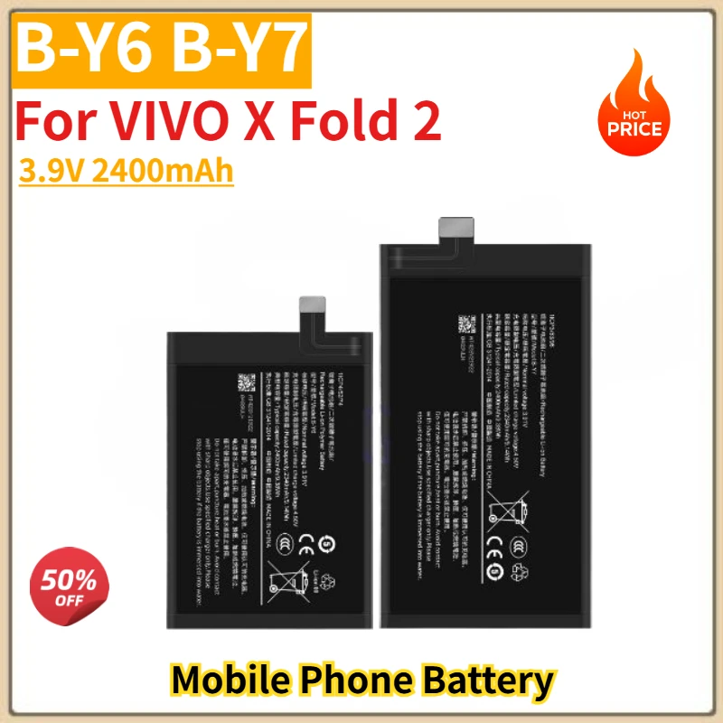 

100% New B-Y6 B-Y7 Mobile Phone Battery 3.9V 2400mAh for VIVO X Fold 2 High Quality Replacement Battery