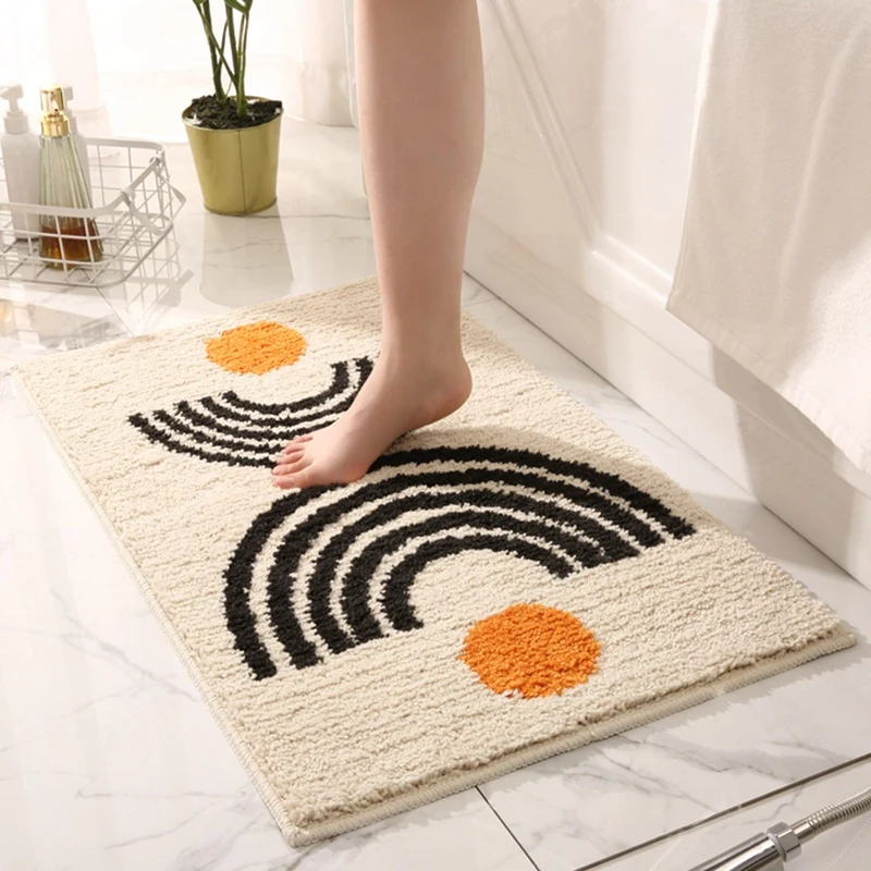 1 PCS Bathroom Carpet Beige Bathroom Carpet Non-Slip Small Bathroom Carpet Washable Cream Color