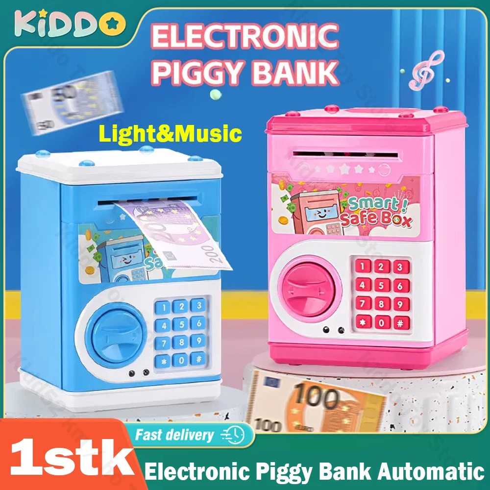 Electronic Piggy Bank Automatic Mini Safe Coins Cash Saving Roll Money Box Password Code Lock Coin Bank ATM Child Christmas Gift