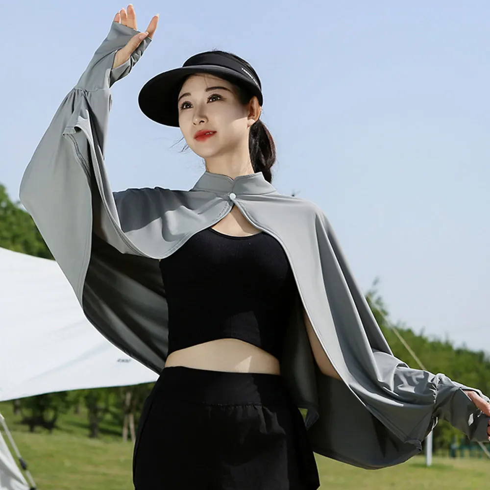 

Шарф-накидка из ледяного шелка с длинными рукавами, летний, для защиты от солнца, УФ-защита, спортивный, цельный, с длинными рукавами