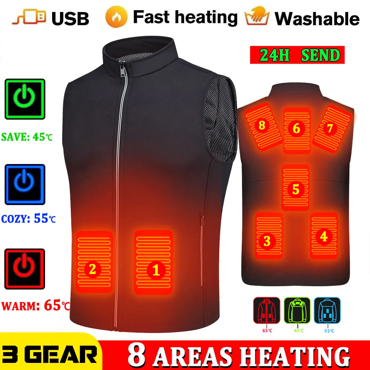 Heating Vest Men Jacket Women Clothing USB Electric Thermal Hiking Waistcoat Warm Outdoor Infrared Heated Mens Jacket Camping