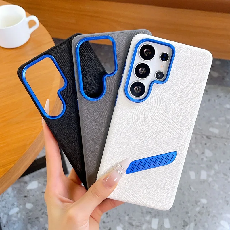 Business Leather Texture Case For Samsung Galaxy S25 S24 S26 Ultra S26 Plus Heat dissipation Hole Alloy Button Shockproof Cover