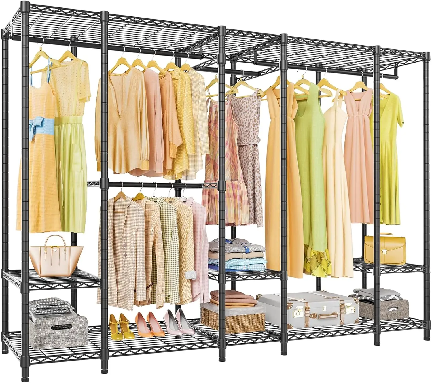 V50i Extra Large Portable Closet Rack Bedroom Armoire Freestanding Wardrobe Closet, Heavy Duty Clothes Rack Multi-Functional Met