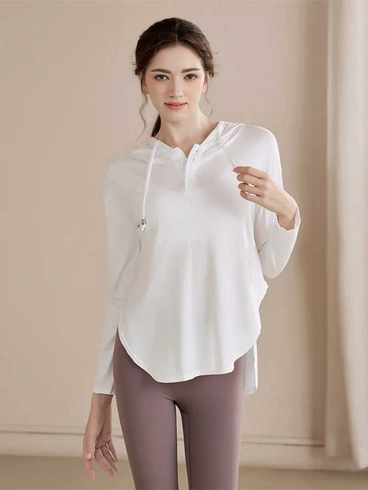 

Женская одежда для йоги: свободная толстовка с длинным рукавом, быстросохнущая, с капюшоном, осенне-зимняя новинка