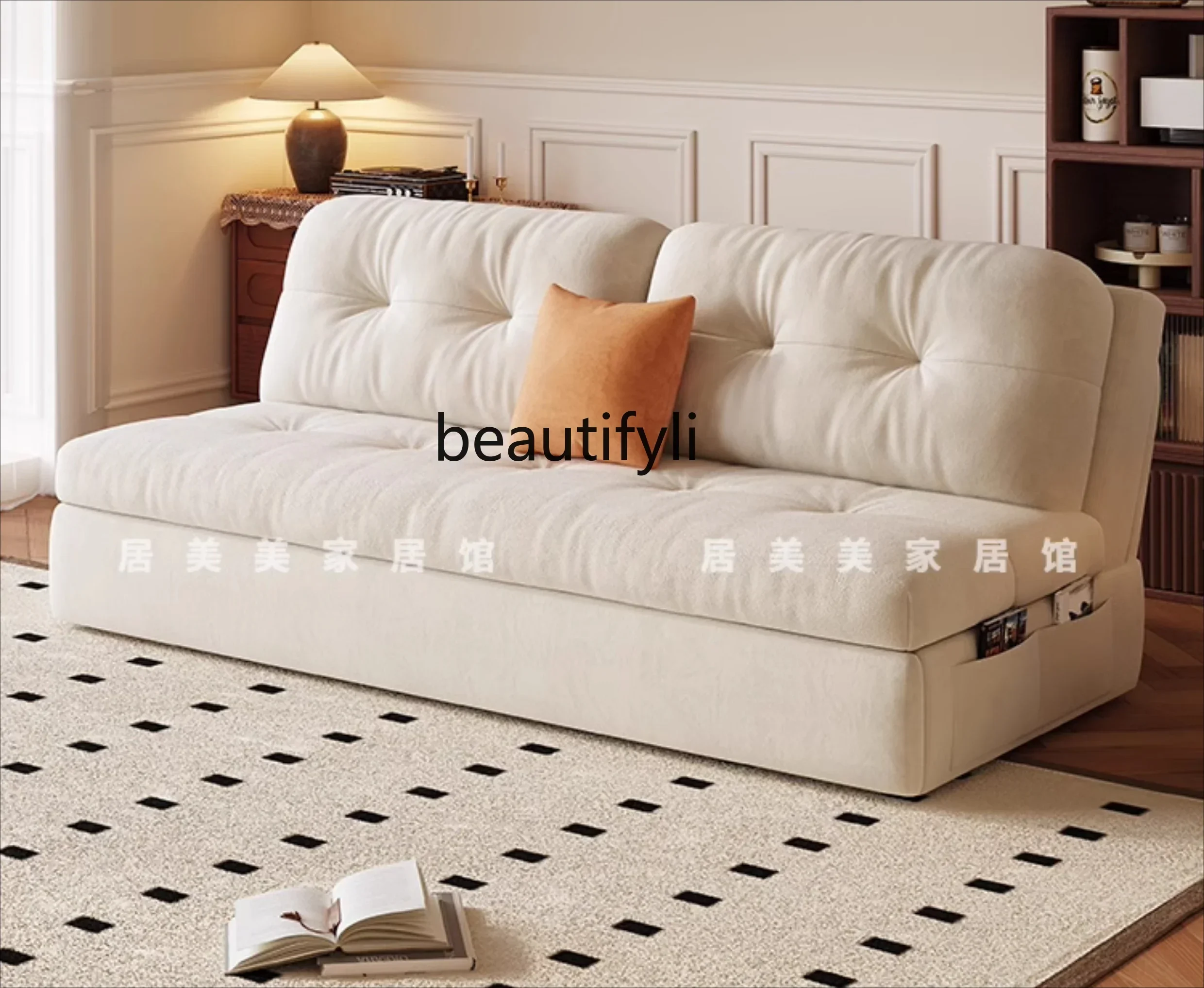 Y French retro cream wind folding sofa bed dual-purpose household small apartment multi-functional fabric sofa