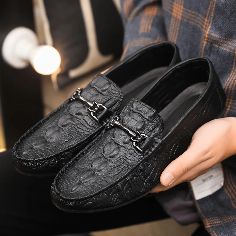 

Men's Slip-On Casual Leather Shoes Summer New Style Soft Bottom Business Breathable Lazy Shoes Ultrafine Leather Bean Bean