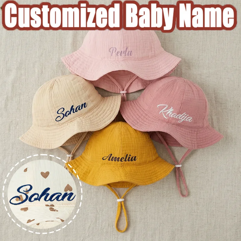 

Детская пляжная панама с широкими полями и индивидуальной вышивкой, для детей 0-18 месяцев, дышащая, регулируемая, с ремешком на подбородок