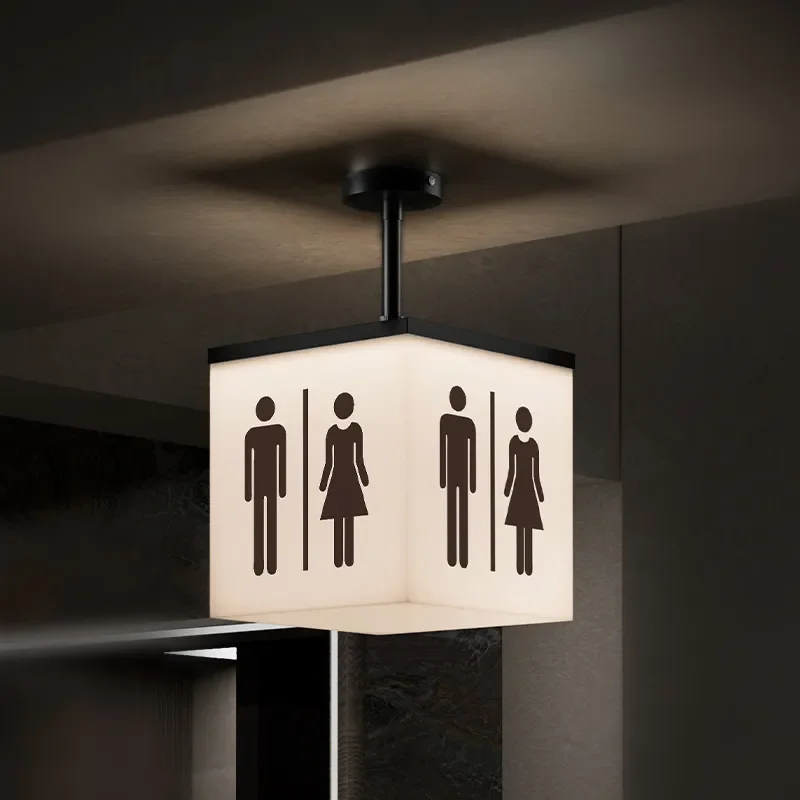 Modern Acrylic LED Light Box Sign Four Sided Hanging Display for Supermarket Bathroom Logo Illuminated Advertising Board