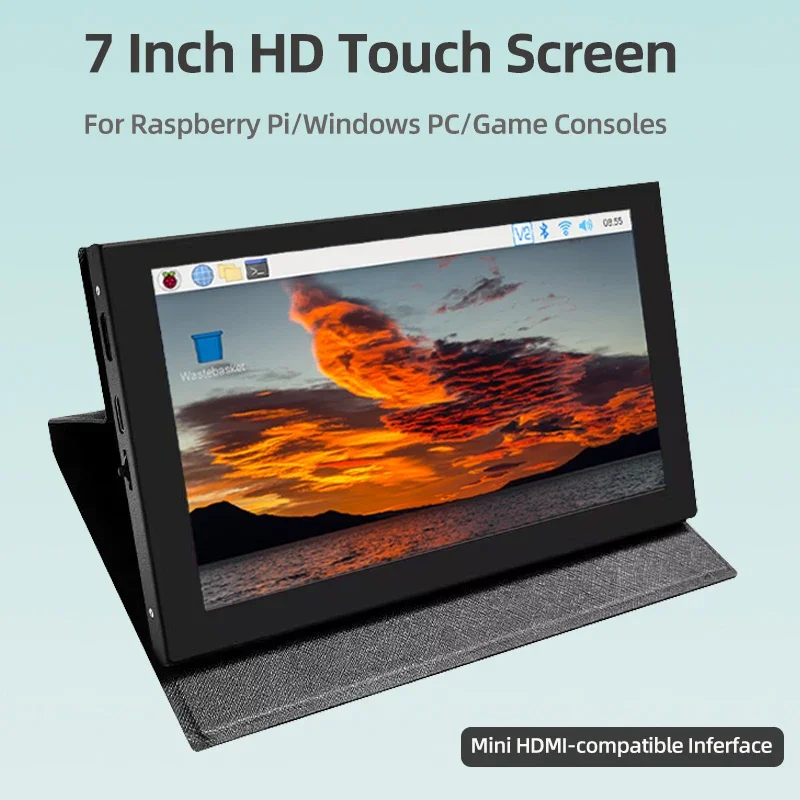 7 inch IPS LCD mini HDMI-compatible universal touch screen for Raspberry Pi Windows PC display game console with case Holder