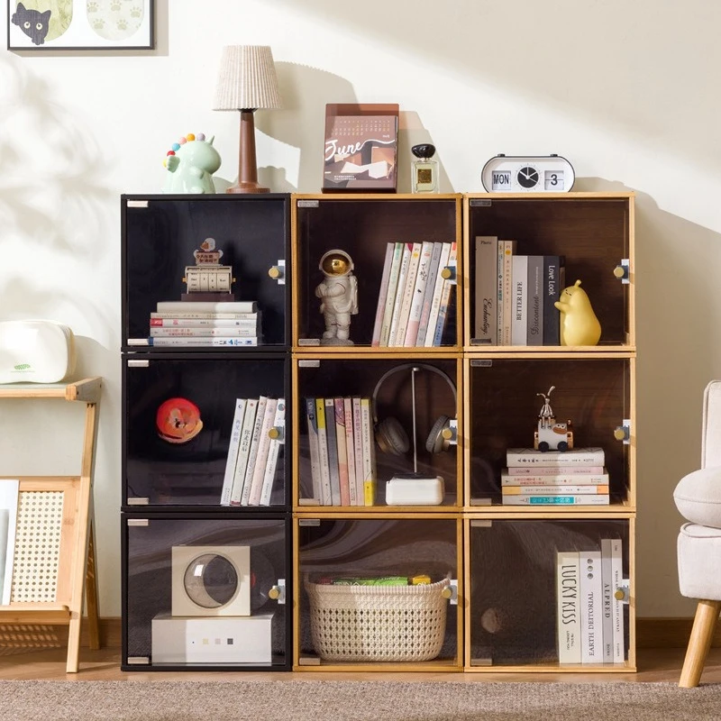 New solid wood bookcase free combination low cabinet medieval lattice cabinet living room storage