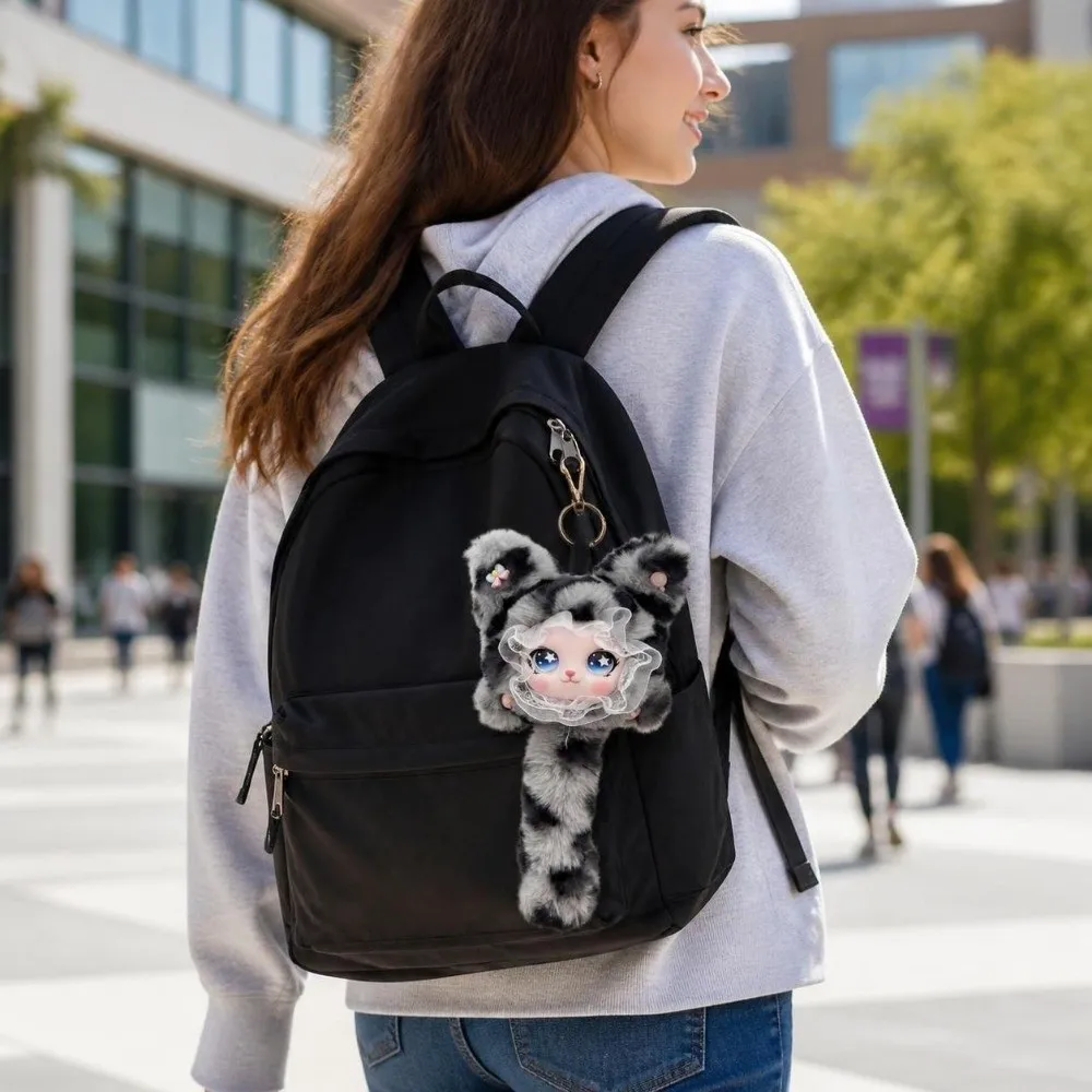 Cartoon Long Tail Cat Keychain Leopard Print Hanging Decoration Furry Cat Pendant Kawaii Ornaments Bag Charms Pendant
