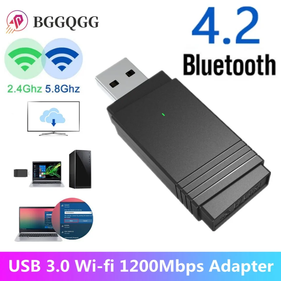 

Адаптер BGGQGG, USB 3,0, Wi-Fi, 1200 Мбит/с, двухдиапазонный, 2,4 ГГц/5,8 ГГц, Bluetooth 5,0/Wi-Fi, адаптер с антенной 2 в 1 для ПК и ноутбуков