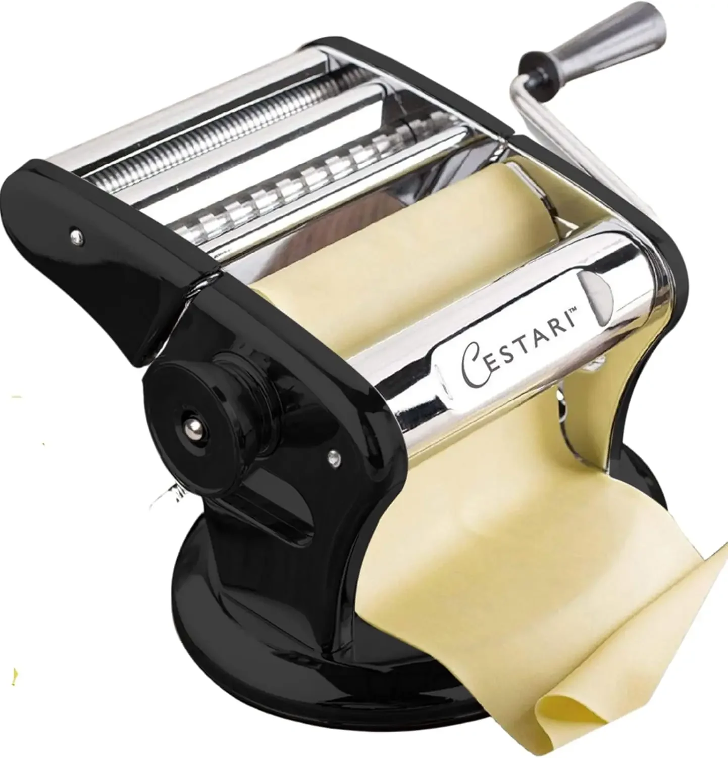 Stainless Steel Pasta Machine - 150 mm Roller with Patented Suction Base for No-Slip Use - Includes Pasta Cutter, Hand C