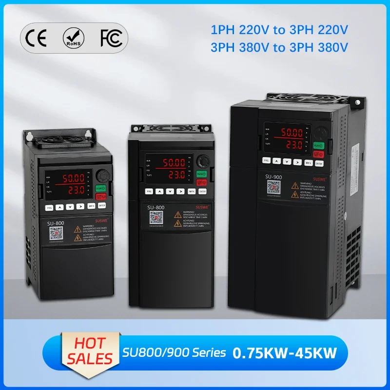 SUSWE SU800 VFD 4KW/5.5KW/7.5 KW 220V/380V Przetwornica częstotliwości RS485 Falownik 3-fazowy regulator prędkości wyjścia Uniwersalny VFD