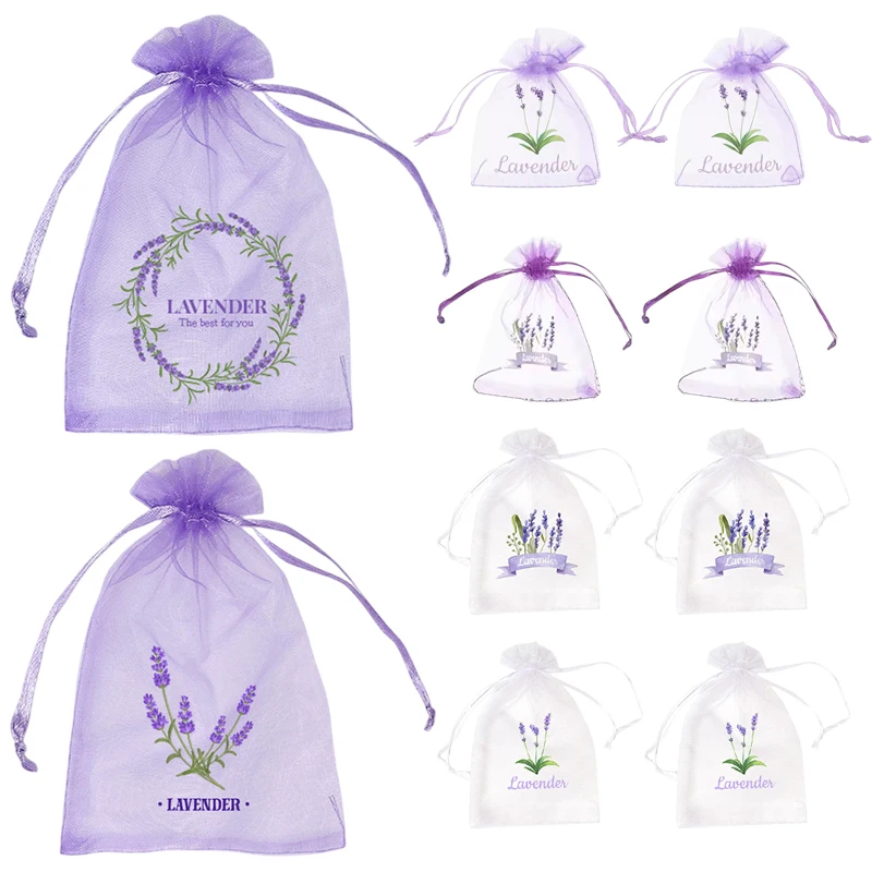 (BF06)20Pc Lavender Pattern Drawstring Mesh Bag Dried Flower Herb Spice Storage Bag Odor-Eliminating Breathable Fragrance Pouch