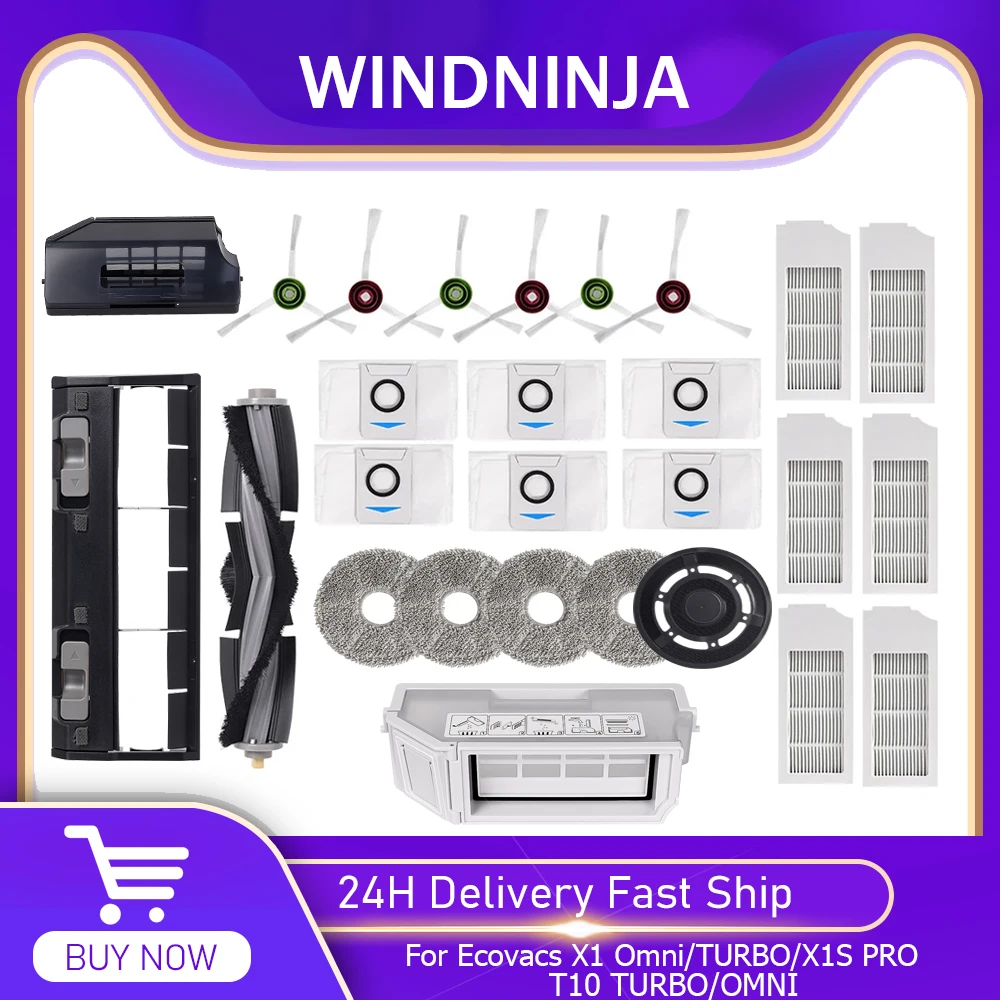 مرشح فرشاة لـ Ecovacs Deebot X1 OMNI/TURBO,T10 OMNI/TURBO/X1S PRO صندوق الغبار الجانب الرئيسي فرشاة تصفية ممسحة خرقة أكياس الغبار أجزاء الممسحة