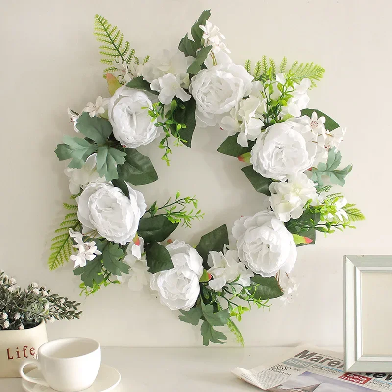 Deadwood White Wreath Decoration Holiday Simulation Rattan Circle Door Hanging Window Decoration Props Wall Decoration