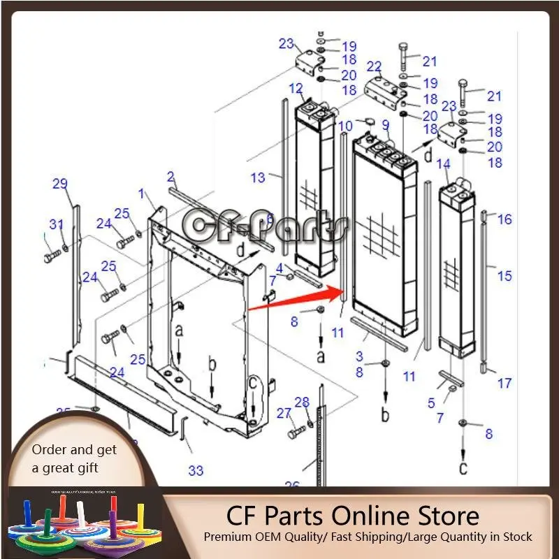 

For Komatsu Bulldozer D65WX-17 D65PX-17 D65EX-17 Water Tank Radiator Core ASS'Y 14X-03-61111