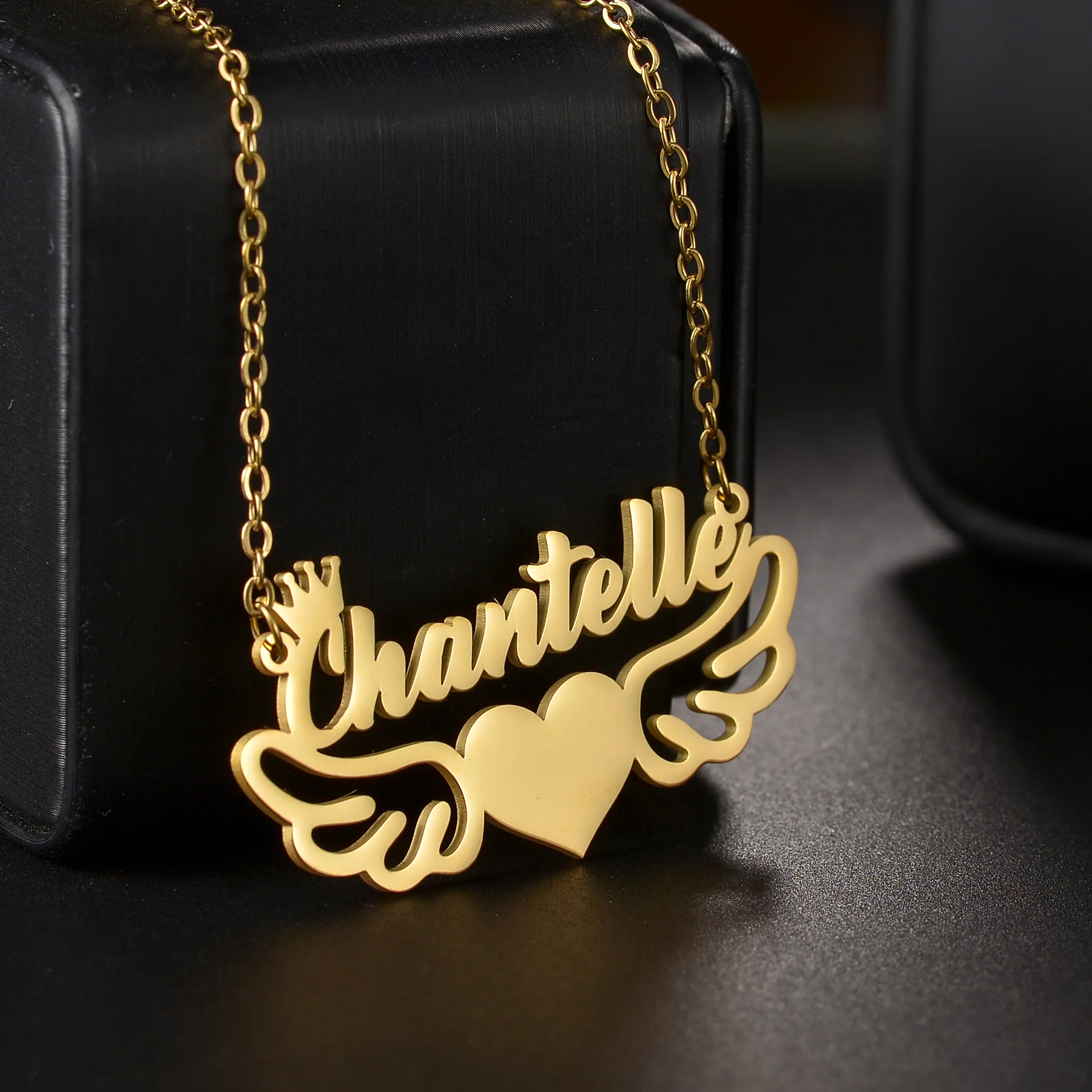 Atoztide Custom Name Necklace for Women Bottom Heart Crown Stainless Steel Jewelry Choker Chain Personalized Birthday Gift