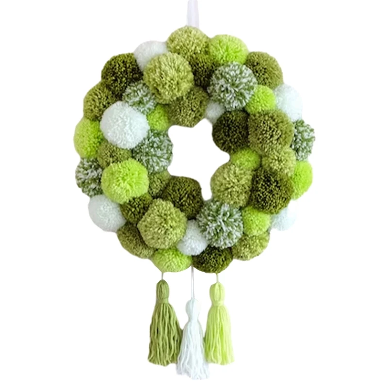 St Patricks Day Wreath Cute Pom Pom Wreath for Spring Green Plush Ball Front Door Wreath Boho Wreath Home Decorations Outdoor