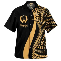 Summer New 3D Polynesian Pohnpei Coat Of Arm Printing Shirts Pohnpei Rugby Emblem Graphic Short Shirts Harajuku Clothing Clothes