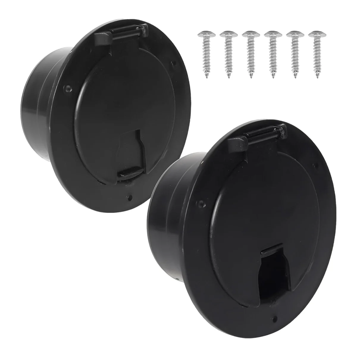 

2-Pack, Black RV Hatch Covers Round Electric Cable Hatch for RV Trailer RV Power Cord Hatch Cover with Screws