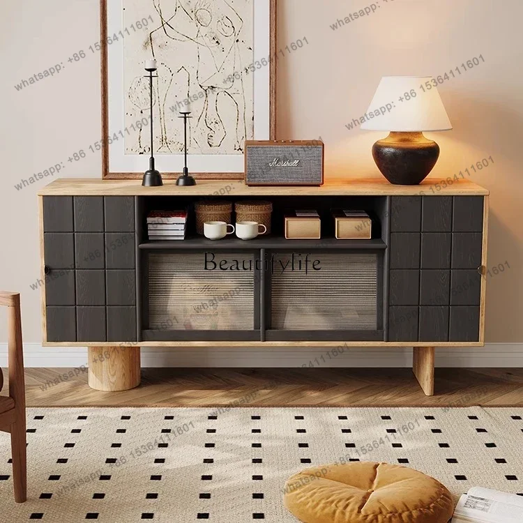 

56Medieval style contrasting colors integrated locker against the wall, living room display hallway cabinet