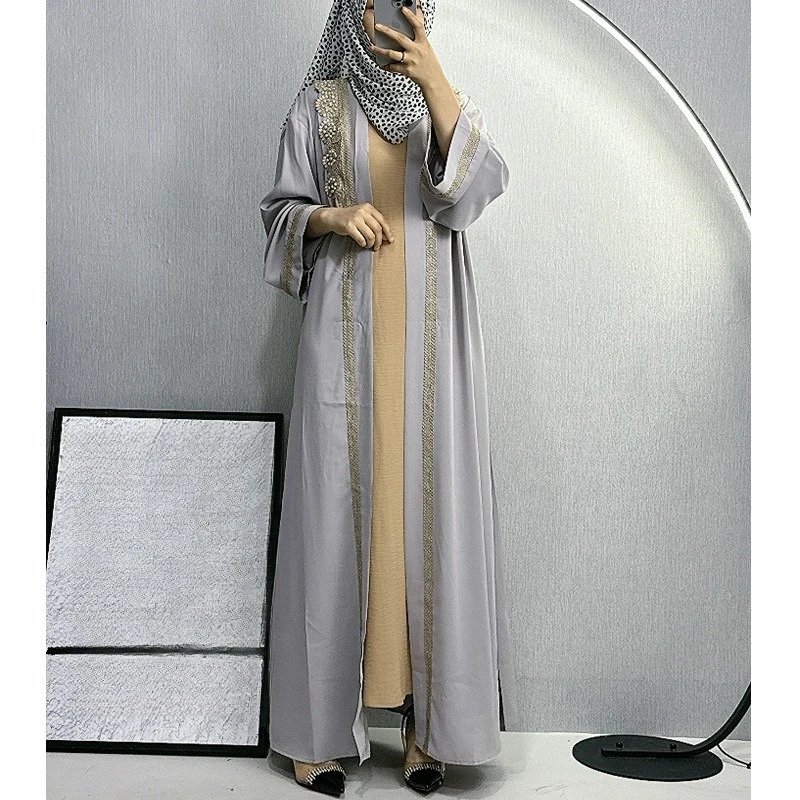 

Embroidered Muslim Swimsuit Fringe Women Abaya Dubai Lace Long Dress Elegant Kaftan Robe