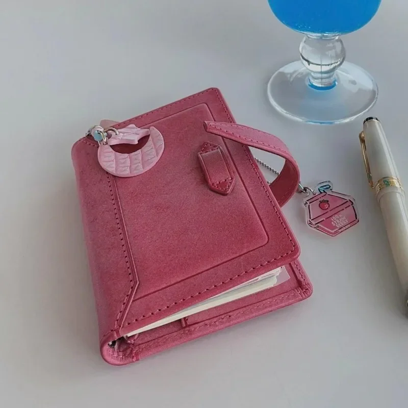60sheets notebook m5 binder agenda planner pink handbook leather loose-leaf notebook korean stationery blank grid lined notebook