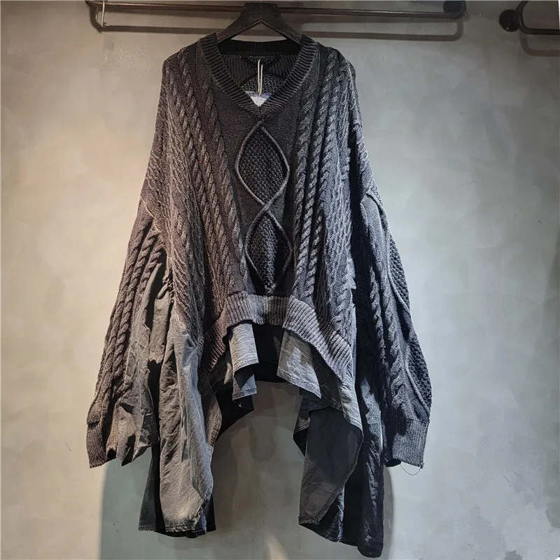 Loose Fashion Women\'s Spliced Ruffled Edge Weave Sweater 2024 Autumn Vintage O-neck Long Sleeves Pullovers Female 1LS025