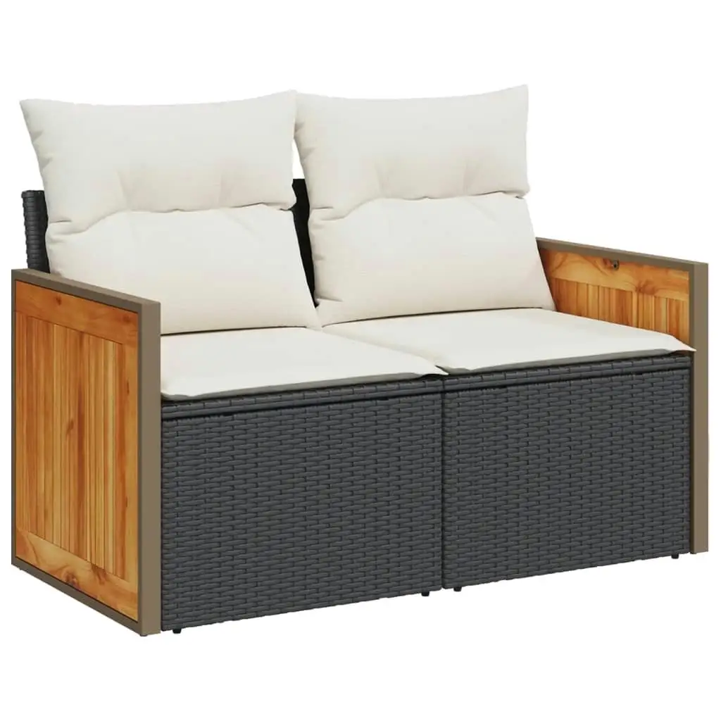 Schwarzes PE-Rattan, großes modulares Gartensofa-Set, Sitzmöbel für den Außenbereich, für Terrasse, Balkon, Terrasse