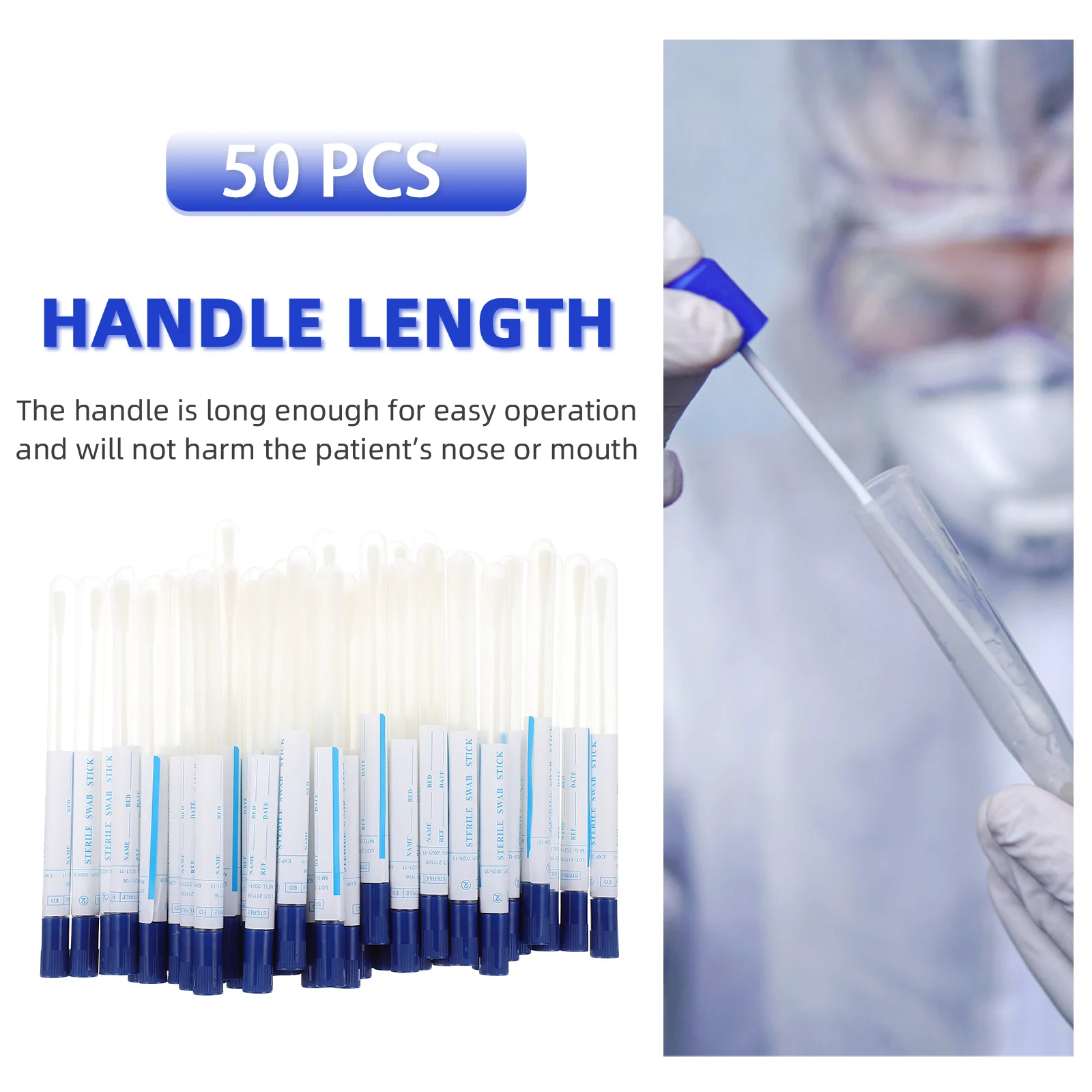 50 set Swallow Sampling Pharynx Portable Oral Swabs Sterile Hospital Lab Plastic Throat Sampler Lightweight