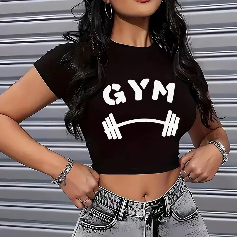 Simple Print Print Crop Tops for Gym and Casual Wear Sexy Cropped T Shirt for Woman Girl 90s Y2k Women's T-shirt Clothes