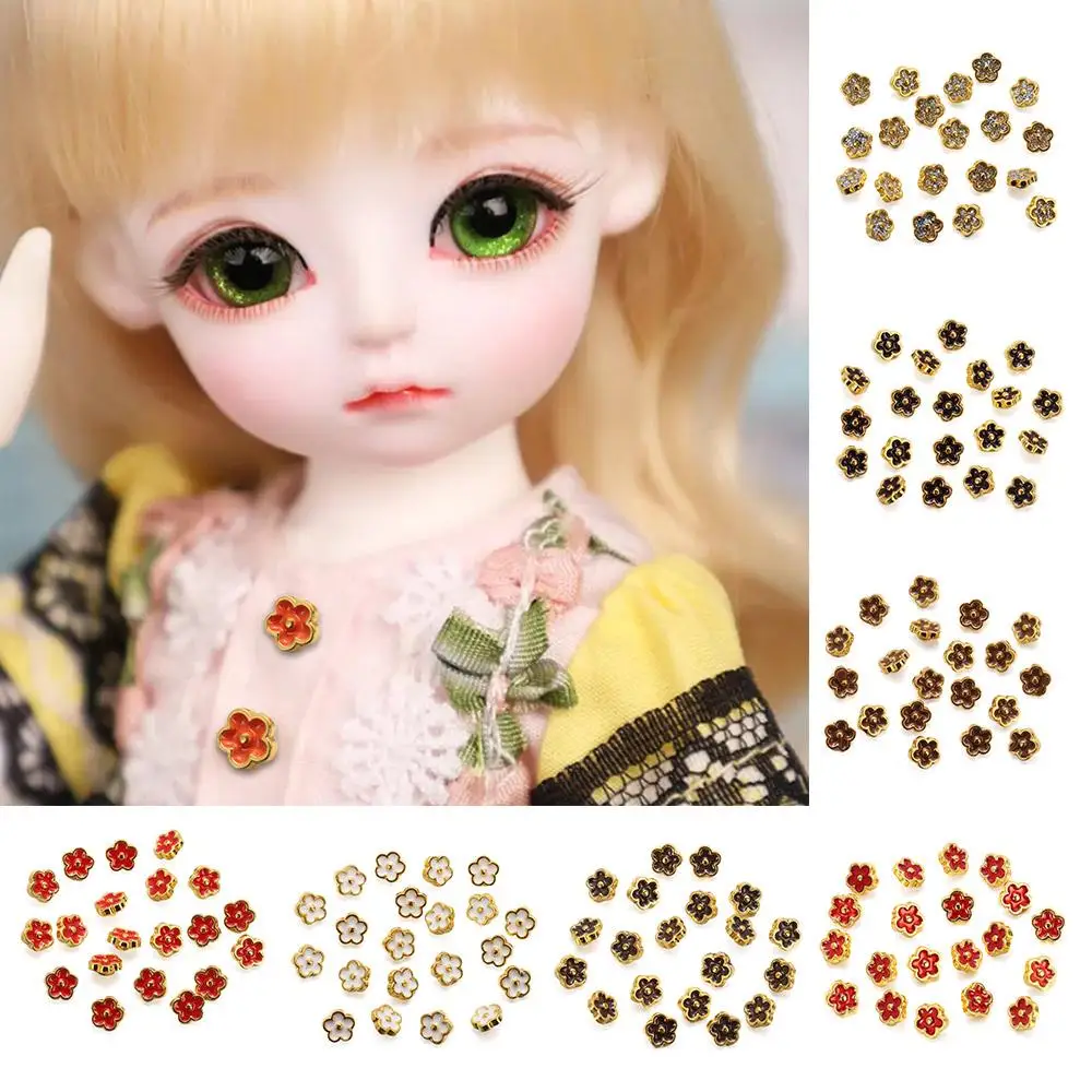 20pcs 5.5mm Handmade Doll Clothes Flower Buckles For 1/6 Doll Clothes Mini Cartoon Buttons Metal Buckles DIY Doll Accessories