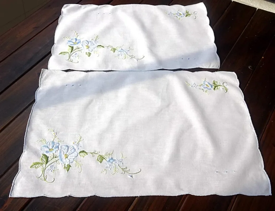 2 PCS Foreign Trade Pure Cotton Hand-embroidered American Pastoral Vintage Cloth Placemat 33X48CM 28X42CM handkerchief