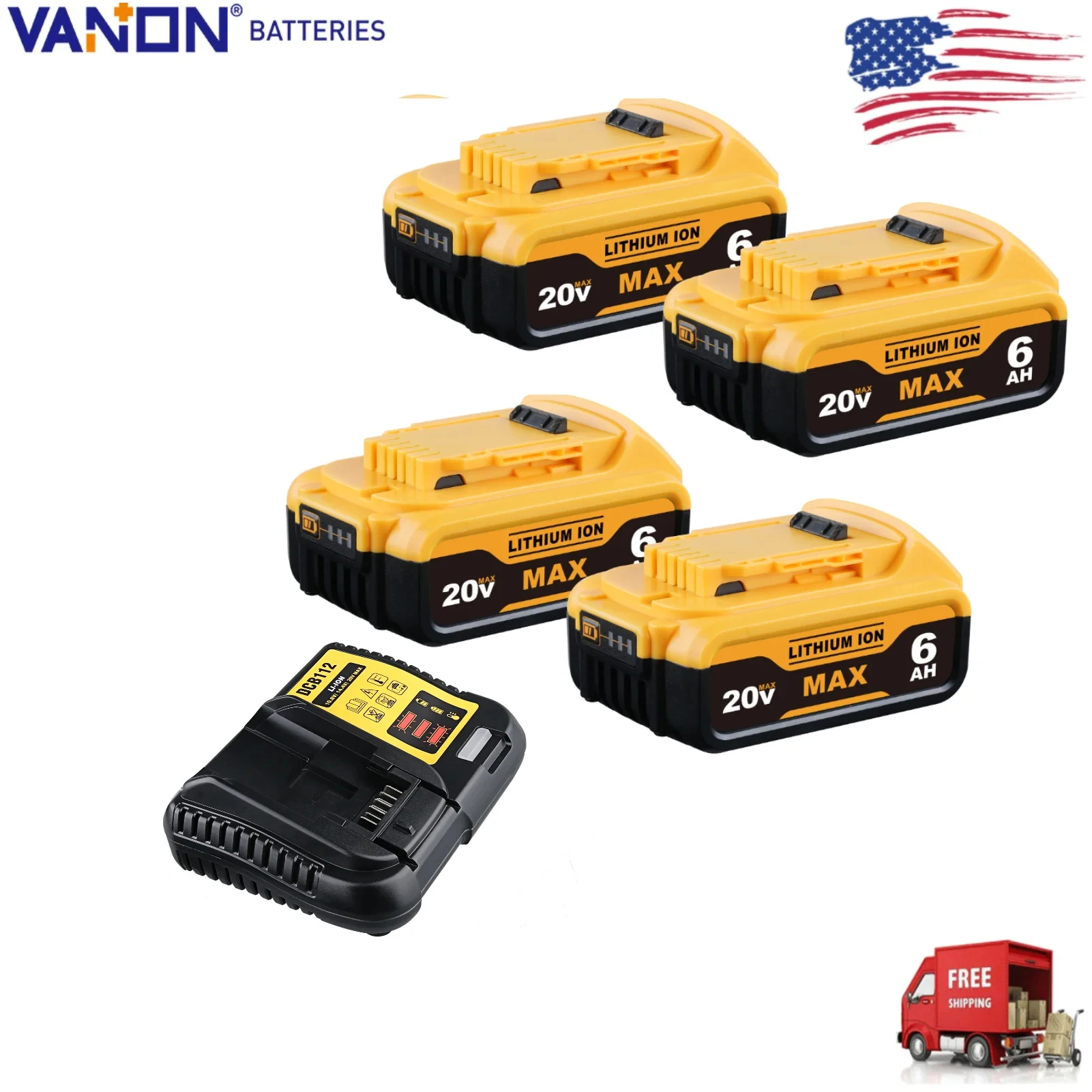 

VANON, 4 шт., обновленный аккумулятор 6,0 Ач, 20 В DCB205, замена штифта для литий-ионного аккумулятора DEWALT DCB200 DCB204 и комплекта зарядного устройства 12 В/20 В DCB112
