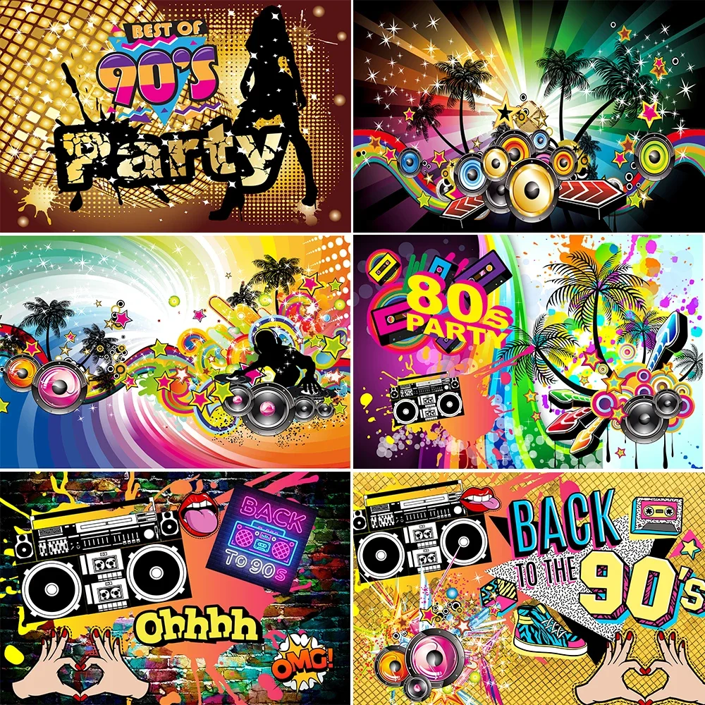 

80's 90's Hip Hop Disco Music Photography Backdrop Birthday Party Decor Background Retro Style Photo Booth Props Banner