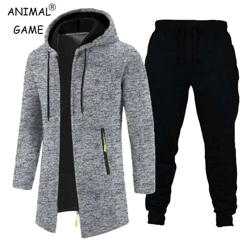 New Men\'s Casual Sweatshirts Suit Sports Outdoor Jogging Hoodies Sweatpants Breathable Solid Color Streetwear 2 Piece Suit