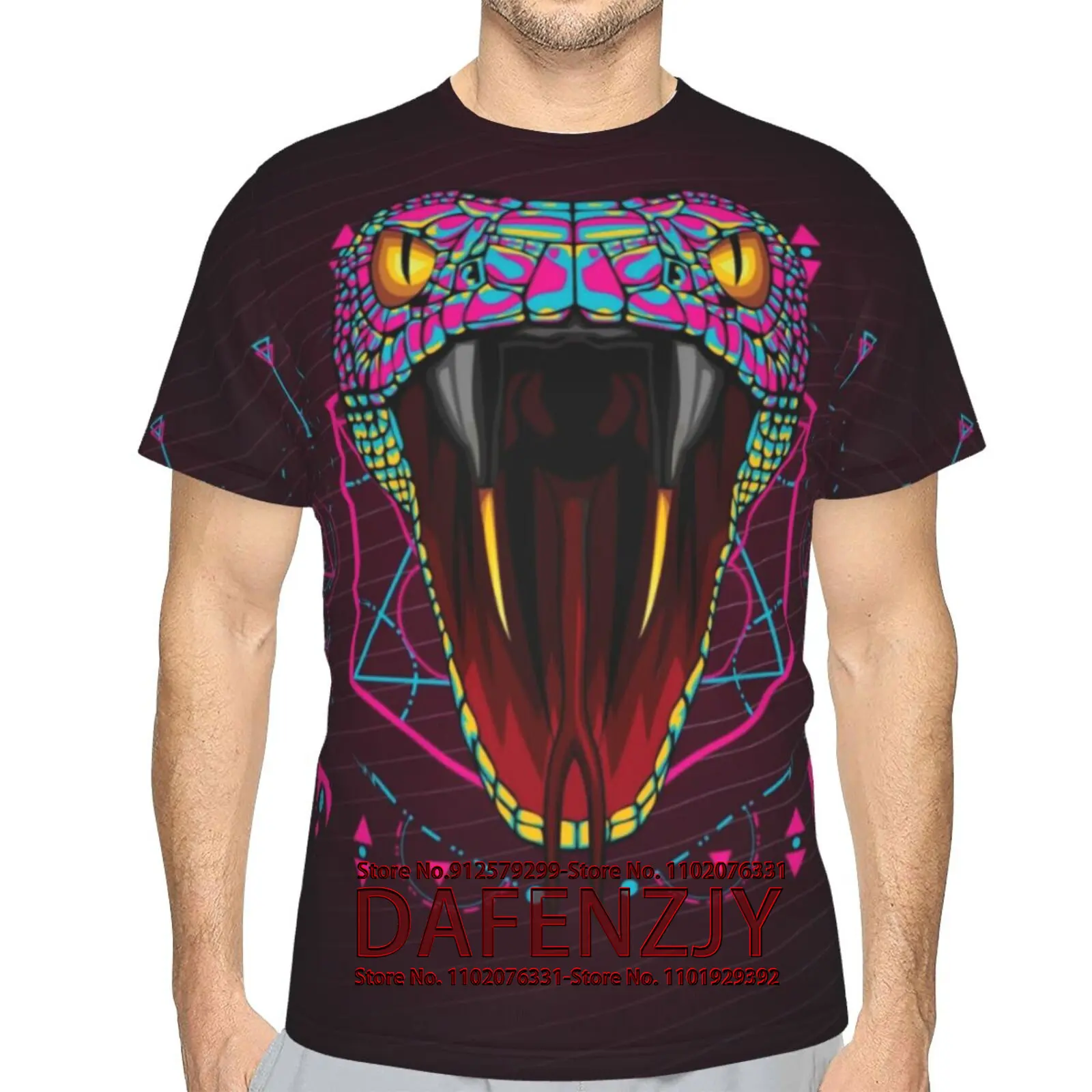 3D Printed Snake T-Shirt Big Face Pythons Mens Short Sleeve Graphic Tees