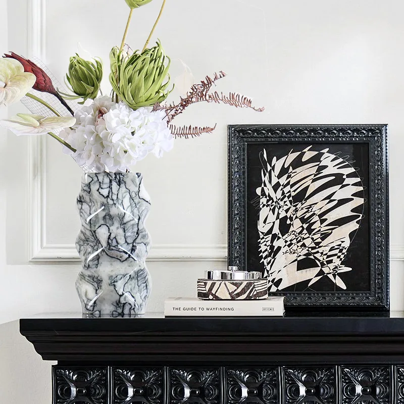 Natural marble vase B & B hotel flower arrangement flower arrangement model room decoration light luxury high-end ornament