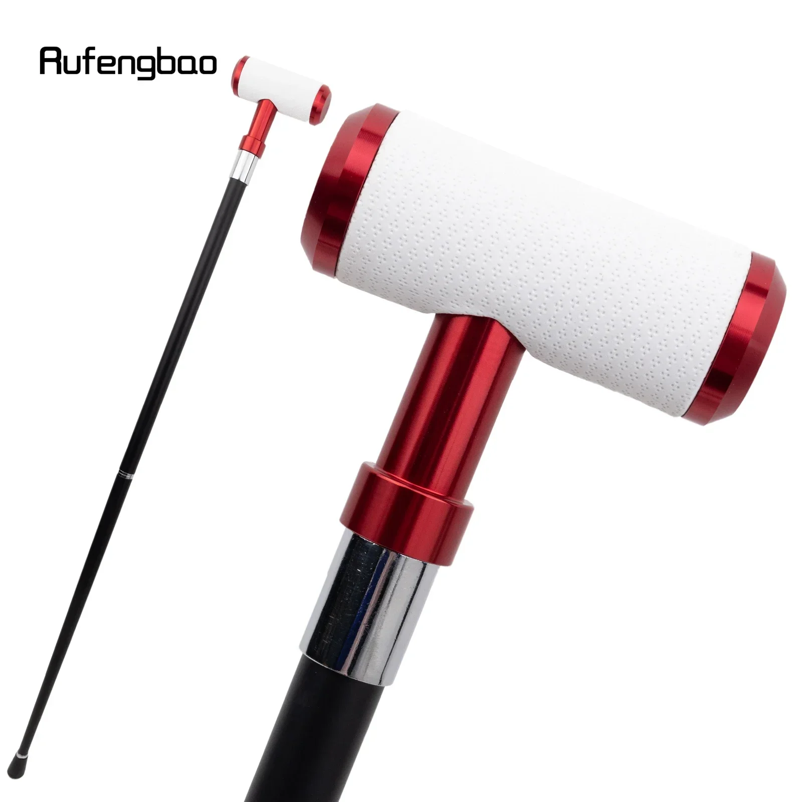 

White Leather Cylinder Red Walking Cane Fashion Decorative Stick For Cosplay, Steampunk & Everyday Use 93cm