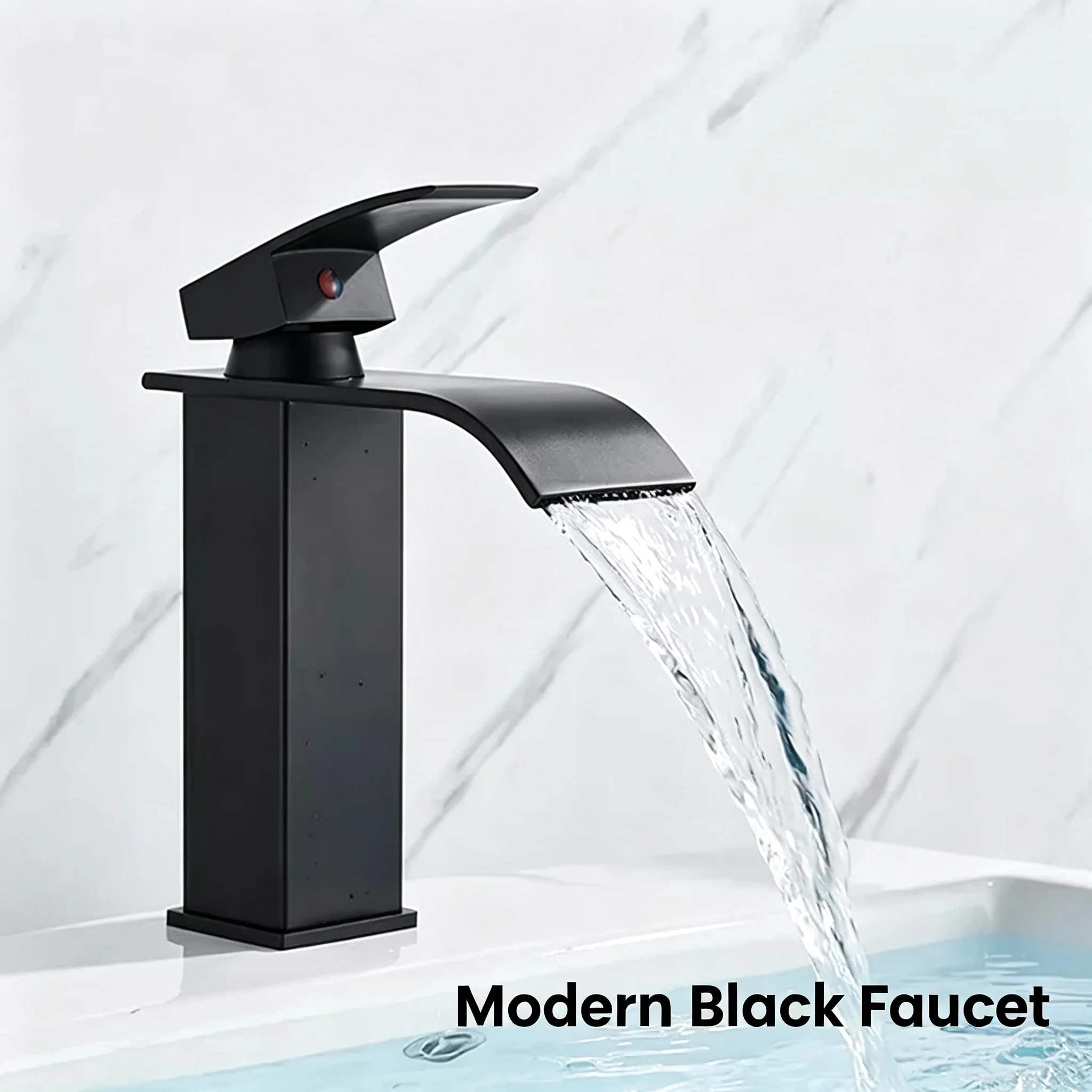 Matte Black Modern Bathroom Sink Faucet Waterfall Spout Single Lever Mixer Tap Deck Mounted Solid Brass for Vessel Vanity Sinks