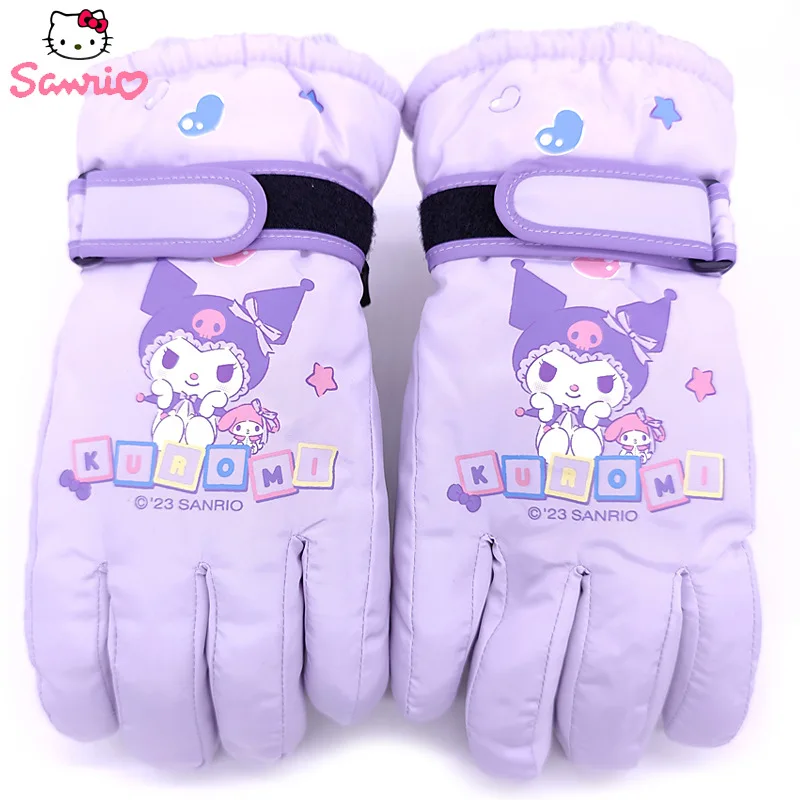 Sanrios Kuromi MyMelody Children Ski Gloves Pochacco Thicken Wniter Warm Student Kid Five-finger Waterproof Glove Christmas Gift