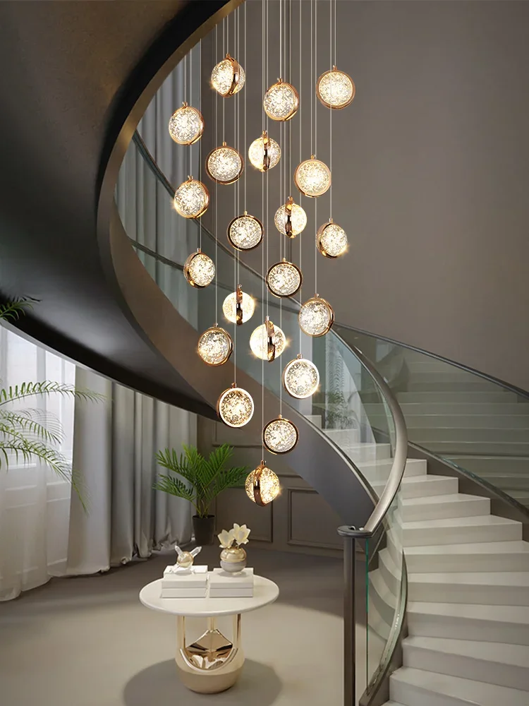 

Duplex Rotating Stair Chandelier Living Room Indoor Lighting Chandelier Nordic Luxury Loft Bubble Crystal Ball LED Hanging Lamps