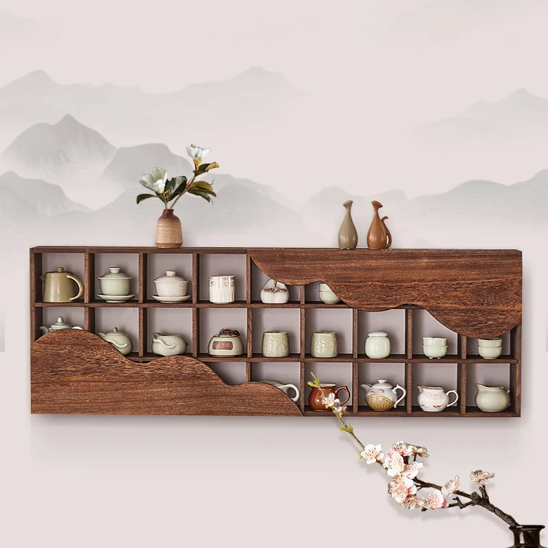 

Solid wood bogu frame teacup rack Chinese style Duobao pavilion wall-mounted storage antique rack Alpine grid