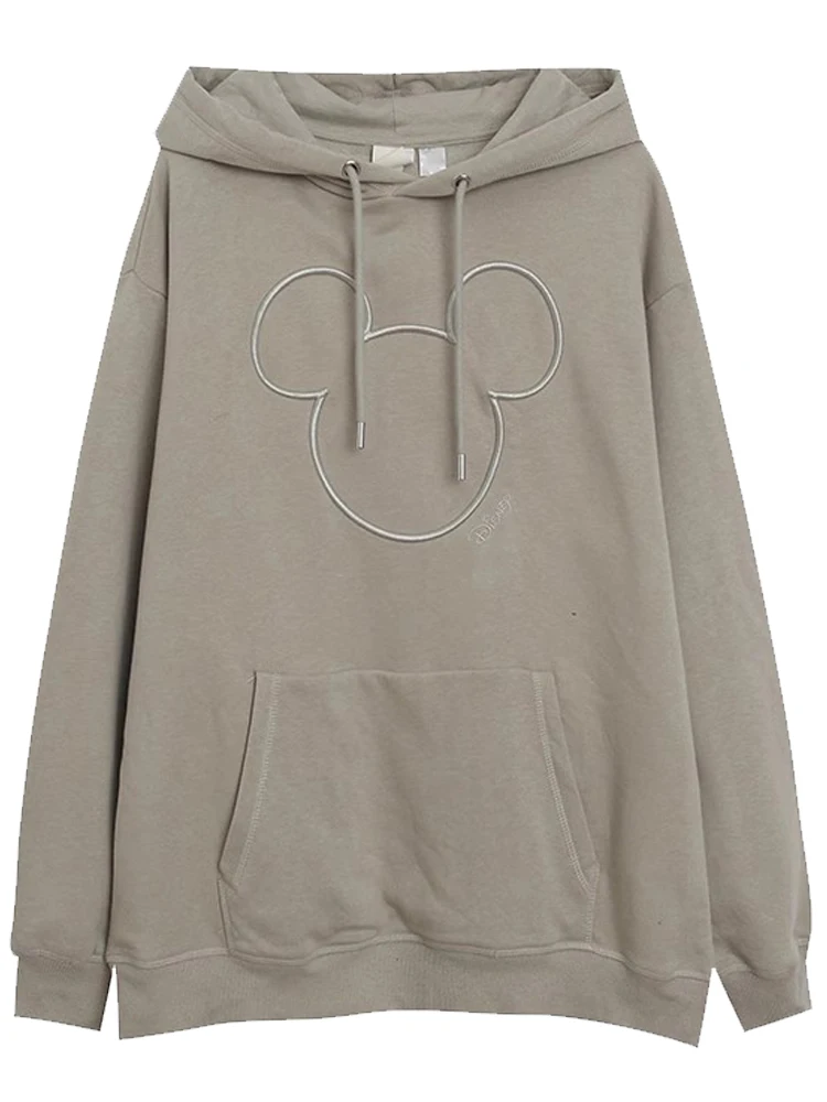 Disney Sweatshirt Mickey Mouse Letter Embroidery Cartoon Print Sweet Women Pockets Hooded Long Sleeve Fleece Jumper Tops 4 Color