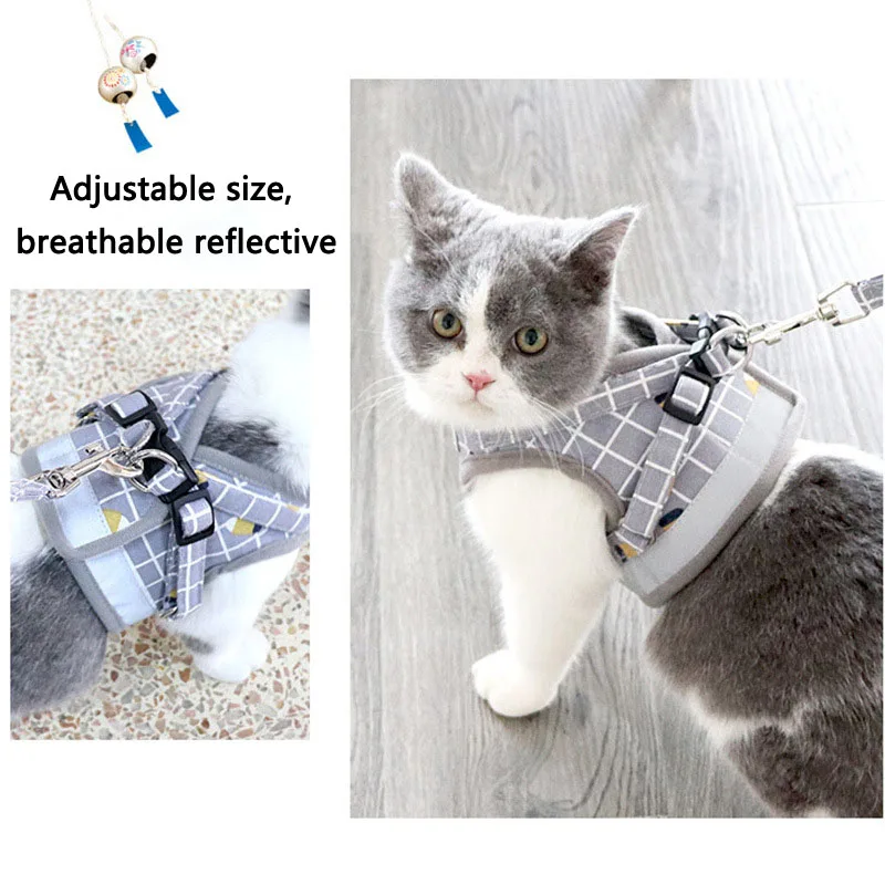 XS-XL Adjustable Pets Cats Small Dogs Strap Walk Vest Prevent Breaking Free Reflective Harness for Pet Cat Dog Walking Outdoor